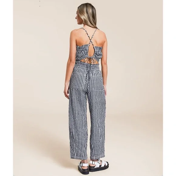 NWT Free People Retro Heatwave Gingham One-Piece Jumpsuit Black and White Boho - Picture 15 of 15